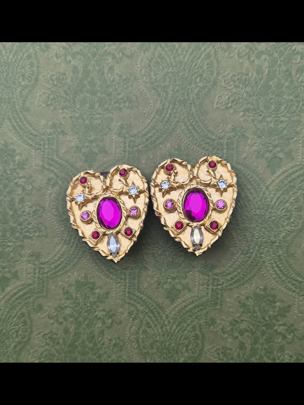 Robert Rose Jeweled Gold Heart Earrings